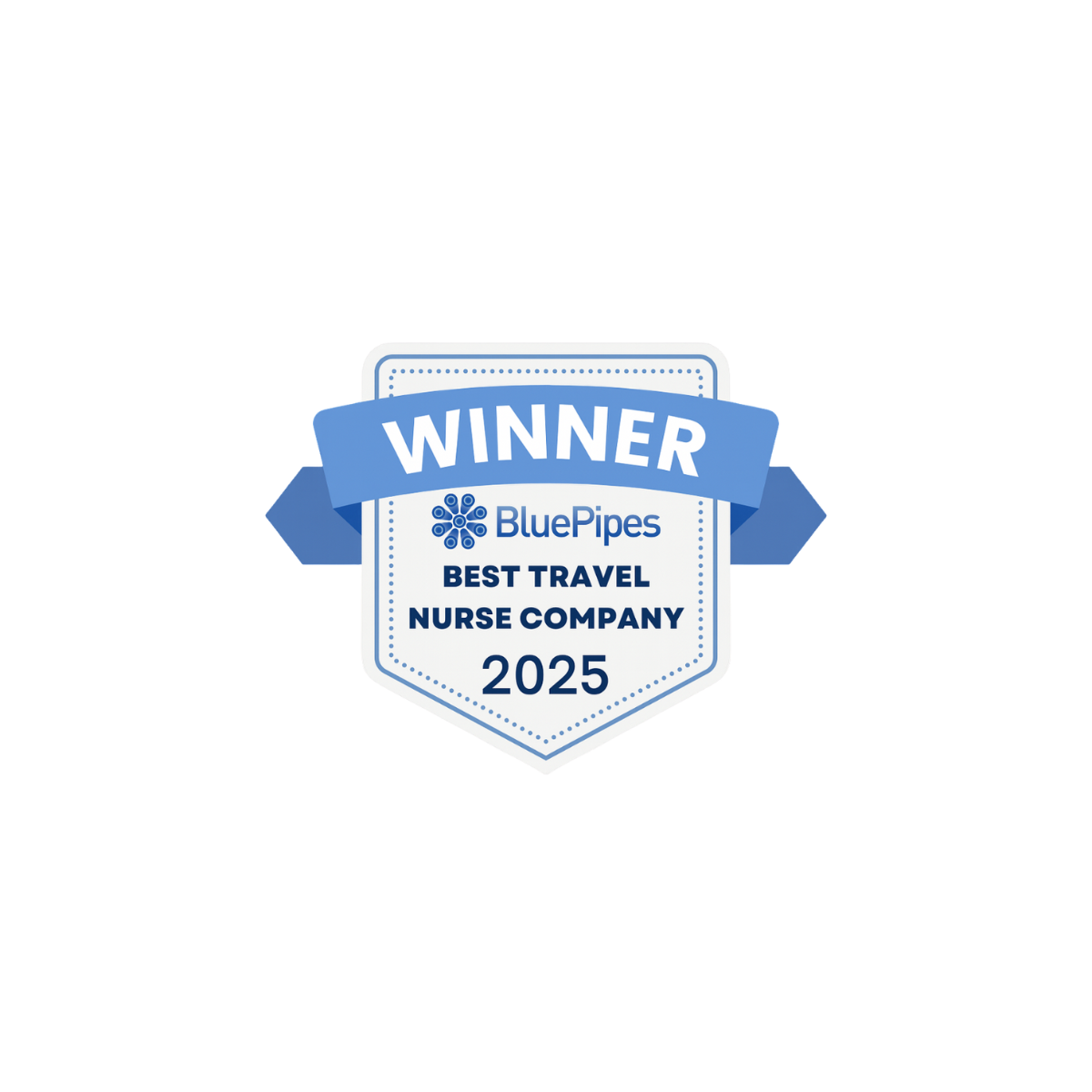 BluePipes 2025 Winner badge recognizing Pioneer Healthcare as one of the Best Travel Nurse Companies.